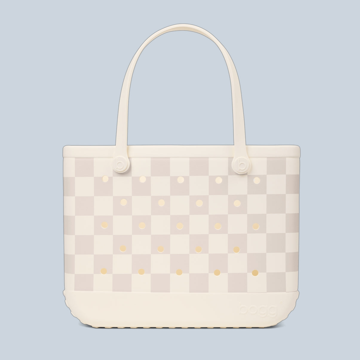 Original Bogg Bag Checkered Coconut/Mushroom Tropical Resort Beach Bag Lightweight Large Capacity Extra Wide Opening for Resort Vacations