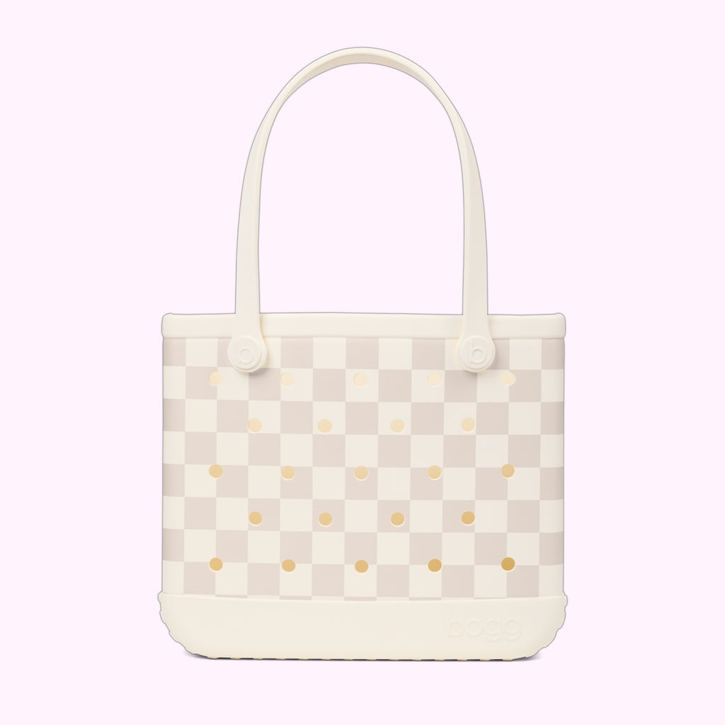Baby Bogg Bag Checkered Coconut/Mushroom Holiday Resort Carryall Lightweight Oversized Non Slip Bottom Design for Summer Adventures