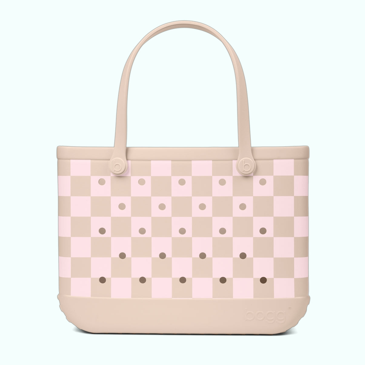 Original Bogg Bag Checkered Linen/ Pink Marshmallow Premium EVA Pool Bag Lightweight Lightweight with Travel Accessory Pouch for Lake Adventures Travel Organizer Vacation Essentials for Women