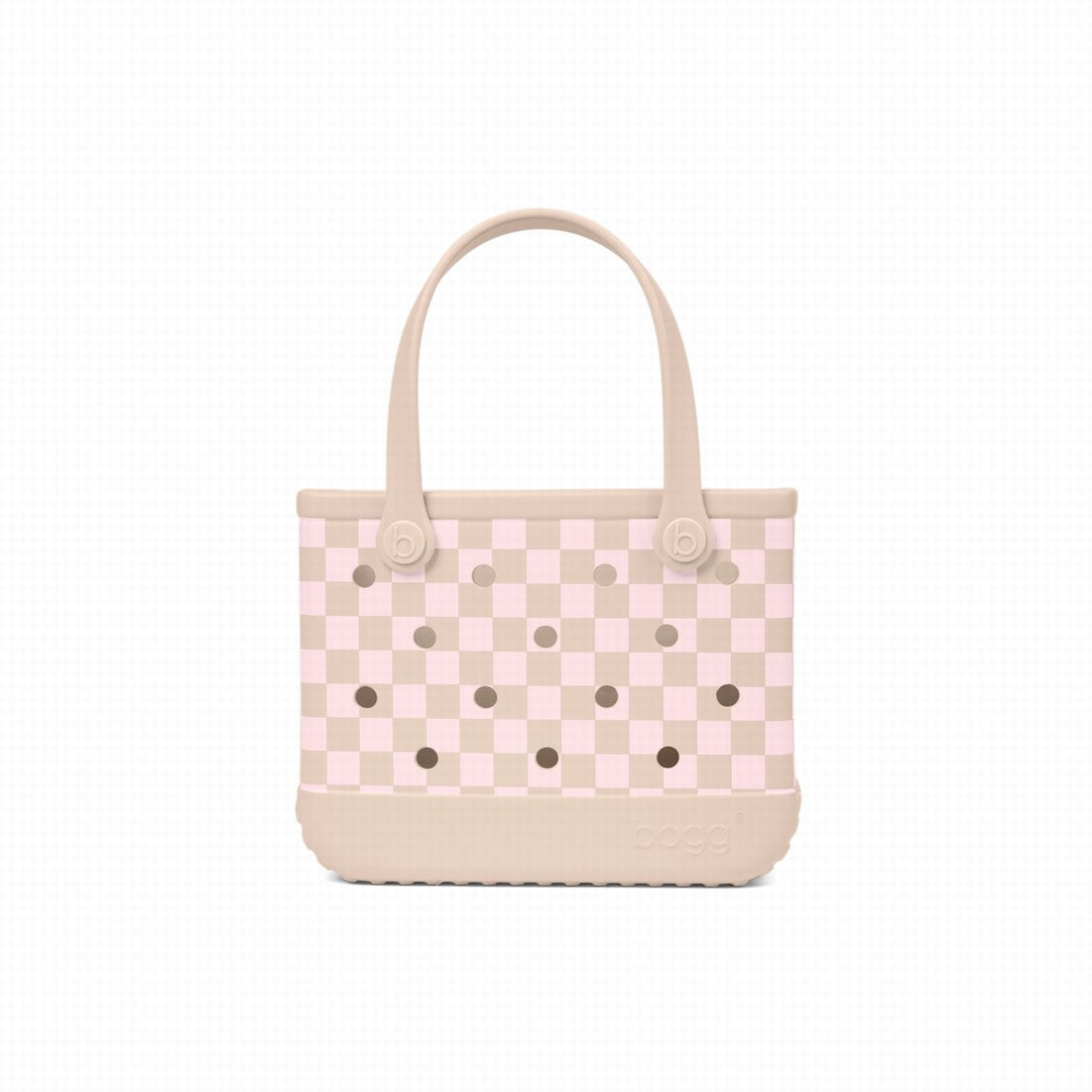 Bitty Bogg Bag Checkered Linen/ Pink Marshmallow Multi Purpose Travel Carryall Waterproof Washable with Reinforced Handles for Camping Trips Travel Organizer Vacation Essentials for Women