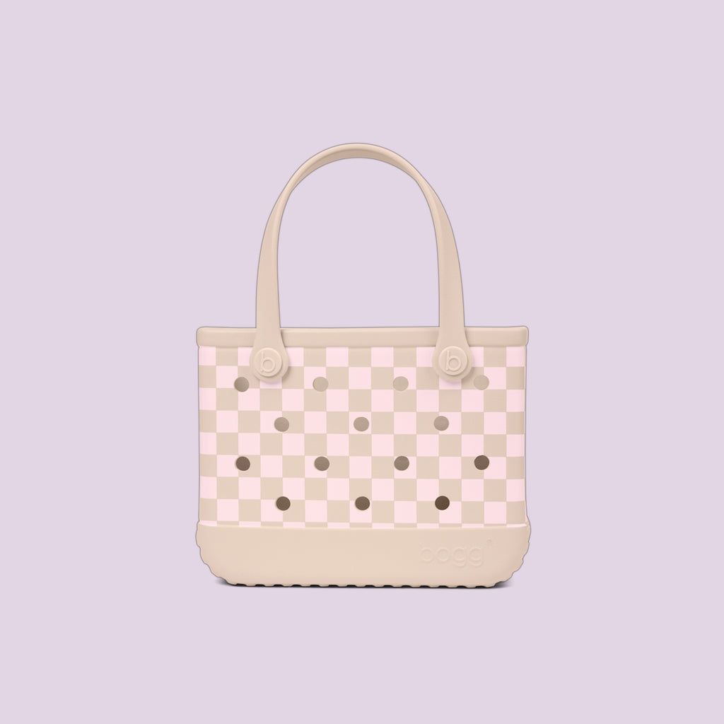 Bitty Bogg Bag Checkered Linen/ Pink Marshmallow Seaside Family Tote Premium Large Capacity Adjustable Shoulder Strap for Pool Activities