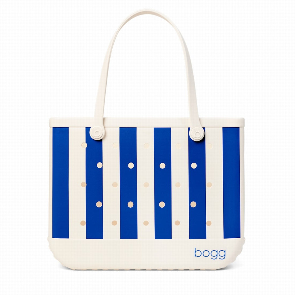 Original Bogg Bag Mykonos Blue Stripe Waterproof EVA Beach Tote Bag Waterproof Lightweight with Cosmetic Organizer for Summer Travel Travel Organizer Vacation Essentials for Women