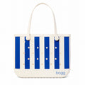 Original Bogg Bag Mykonos Blue Stripe Waterproof EVA Beach Tote Bag Waterproof Lightweight with Cosmetic Organizer for Summer Travel Travel Organizer Vacation Essentials for Women