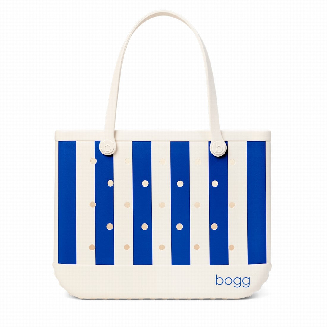 Original Bogg Bag Mykonos Blue Stripe Waterproof EVA Beach Tote Bag Waterproof Lightweight with Cosmetic Organizer for Summer Travel Travel Organizer Vacation Essentials for Women