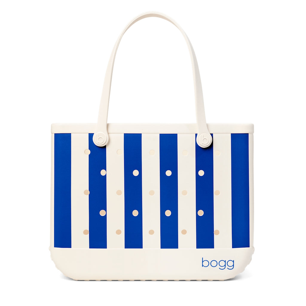 Original Bogg Bag Mykonos Blue Stripe Family Fun Day Tote Modern Easy Clean Reinforced Grip Handles for Boat Excursions