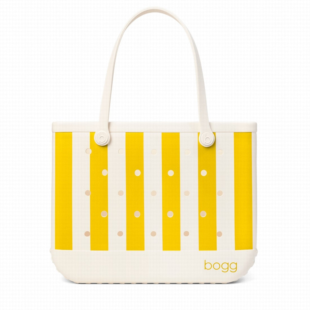 Original Bogg Bag Limoncello Yellow Stripe Travel Friendly Beach Organizer Lightweight Durable with Makeup Bag for Weekend Getaways Travel Organizer Vacation Essentials for Women