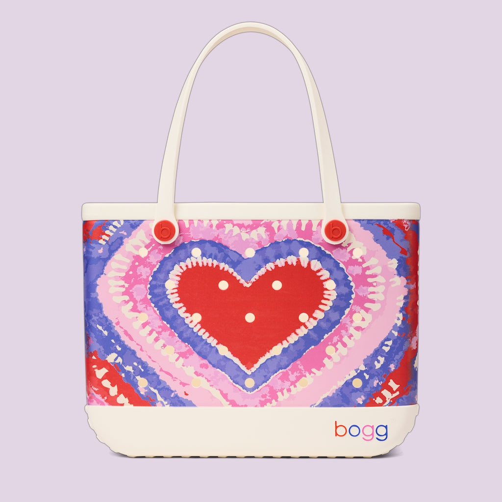 Original Bogg Bag Dye licious Heart Buoy Red Multi Purpose Travel Carryall Tip Resistant Large Capacity with Cosmetic Organizer for Pool Days Travel Organizer Vacation Essentials for Women