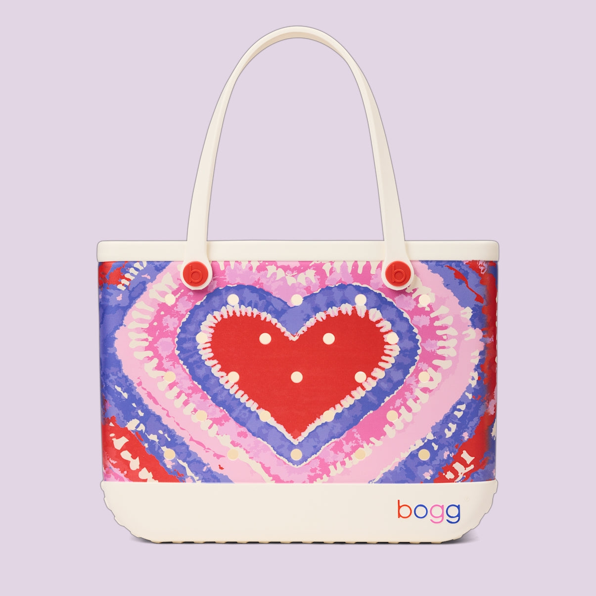 Original Bogg Bag Dye licious Heart Buoy Red Multi Purpose Travel Carryall Tip Resistant Large Capacity with Cosmetic Organizer for Pool Days Travel Organizer Vacation Essentials for Women
