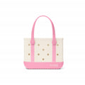 Bitty Bogg Bag Varsity Blowing Pink Bubbles Lightweight Waterproof Carryall Washable Sandproof with Adjustable Shoulder Strap for Family Beach Days Travel Organizer Vacation Essentials for Women