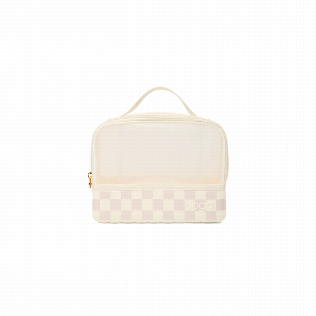 Boggs N' Ends Checkered Coconut/Mushroom Luxury Resort Pool Tote Waterproof Travel Friendly with Easy Clean Surface for Beach Vacation Travel Organizer Vacation Essentials for Women