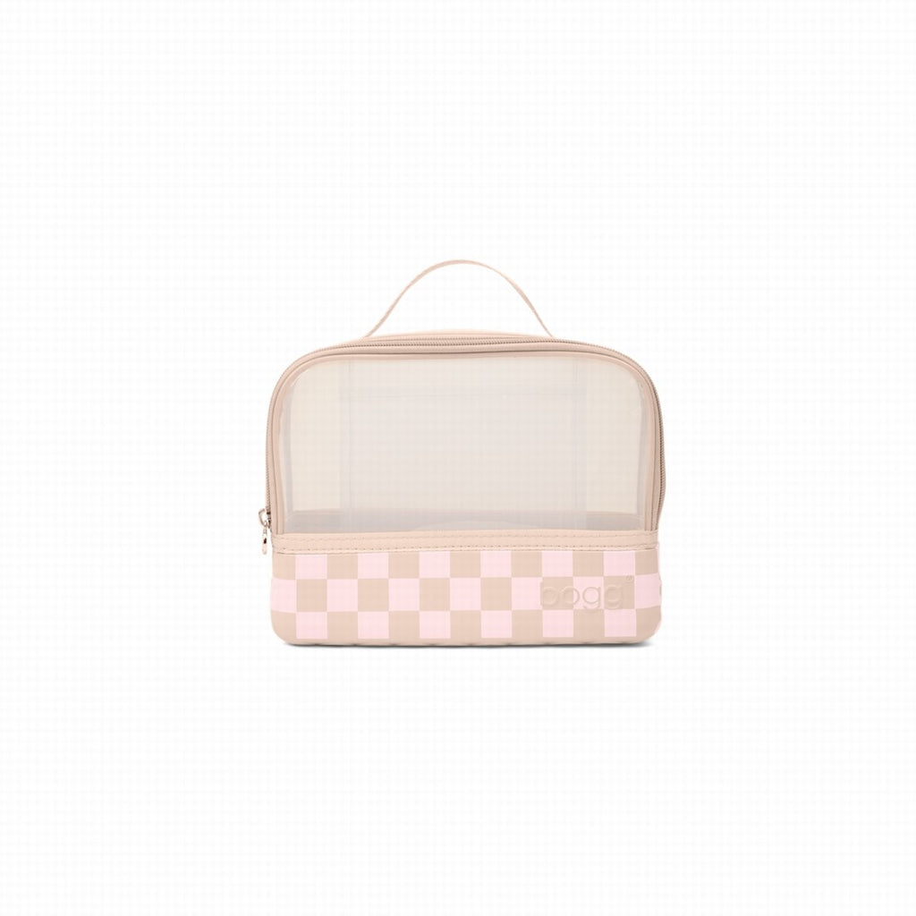 Boggs N' Ends Checkered Linen/ Pink Marshmallow Beach Club Waterproof Tote Luxury Waterproof Deep Storage Interior for Family Trips