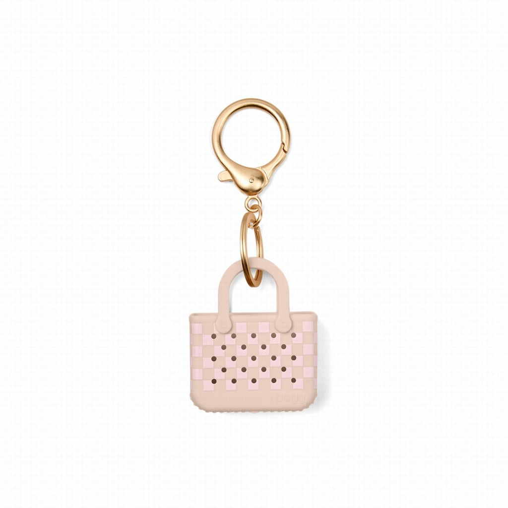 Tiny Tote Keychain Checkered Linen/ Pink Marshmallow Water Activity Organizer Premium Waterproof Open Top Access Access for Weekend Travel
