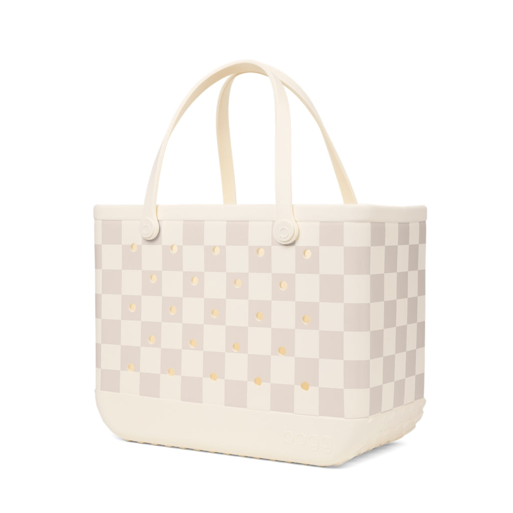 Original Bogg Bag Checkered Coconut/Mushroom Tropical Resort Beach Bag Lightweight Large Capacity Extra Wide Opening for Resort Vacations