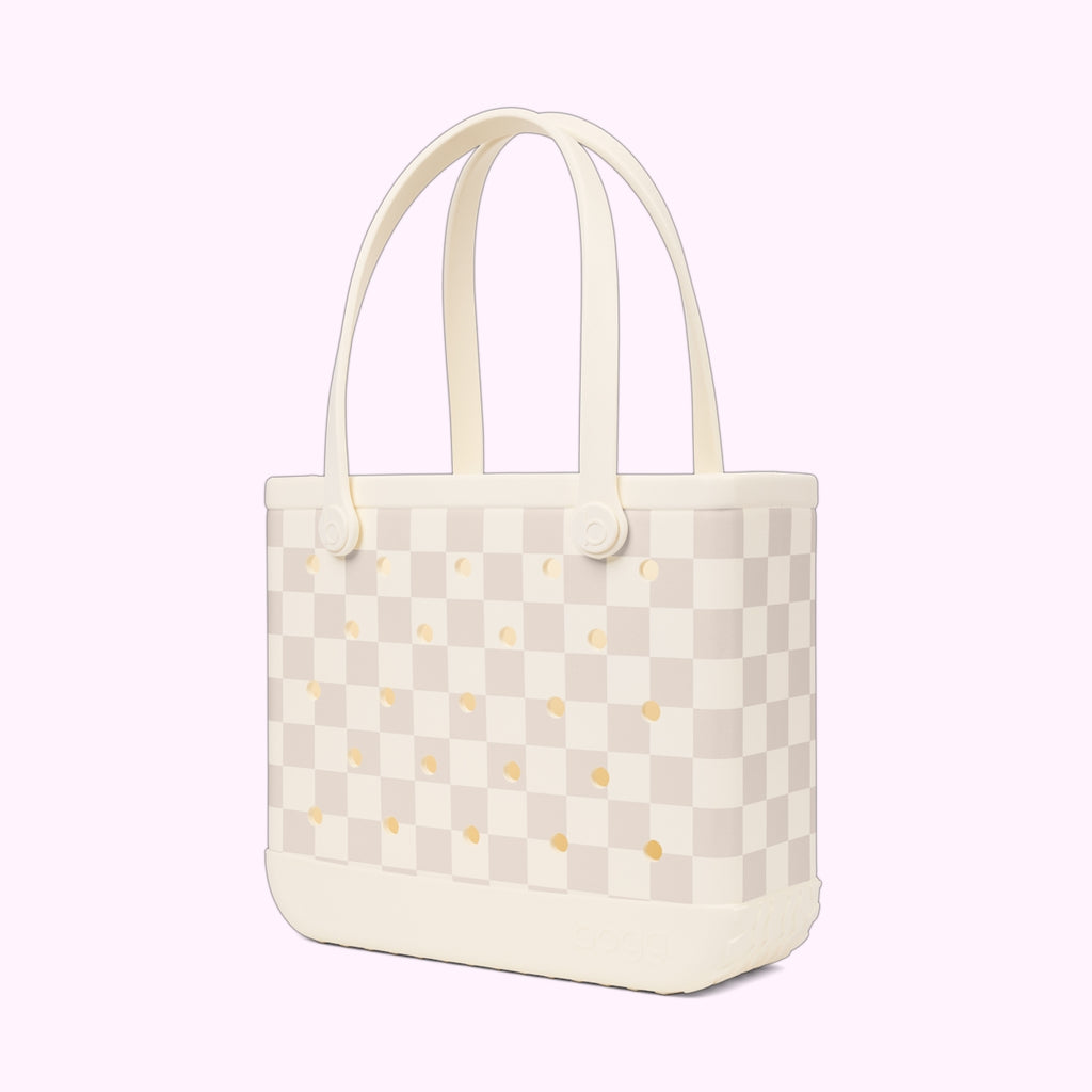 Baby Bogg Bag Checkered Coconut/Mushroom Holiday Resort Carryall Lightweight Oversized Non Slip Bottom Design for Summer Adventures