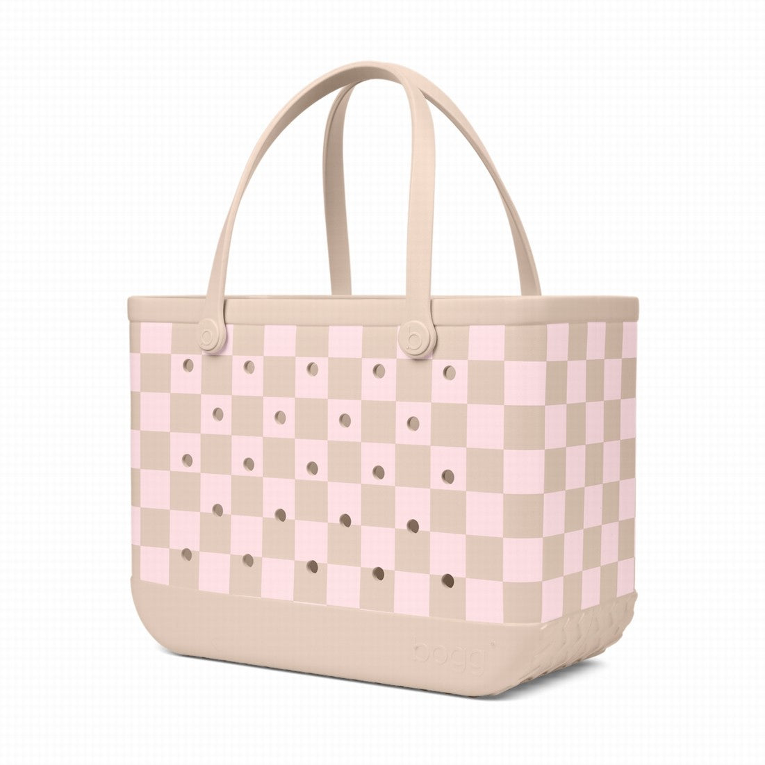 Original Bogg Bag Checkered Linen/ Pink Marshmallow Premium EVA Pool Bag Lightweight Lightweight with Travel Accessory Pouch for Lake Adventures Travel Organizer Vacation Essentials for Women