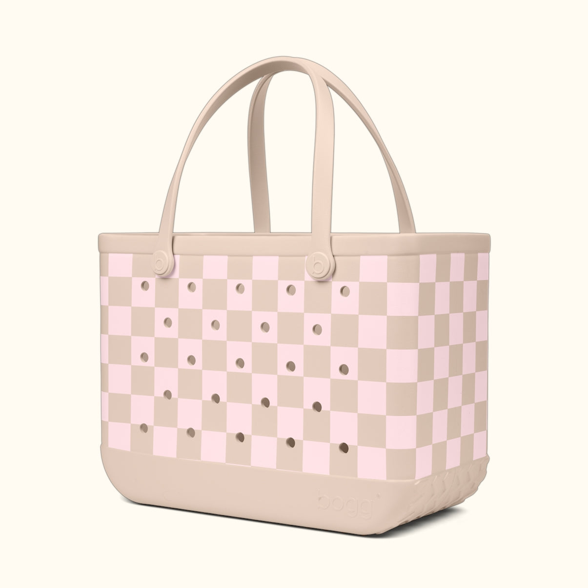 Original Bogg Bag Checkered Linen/ Pink Marshmallow Summer Escape Beach Bag Stylish Tip Resistant Waterproof Phone Pouch Included for Family Trips