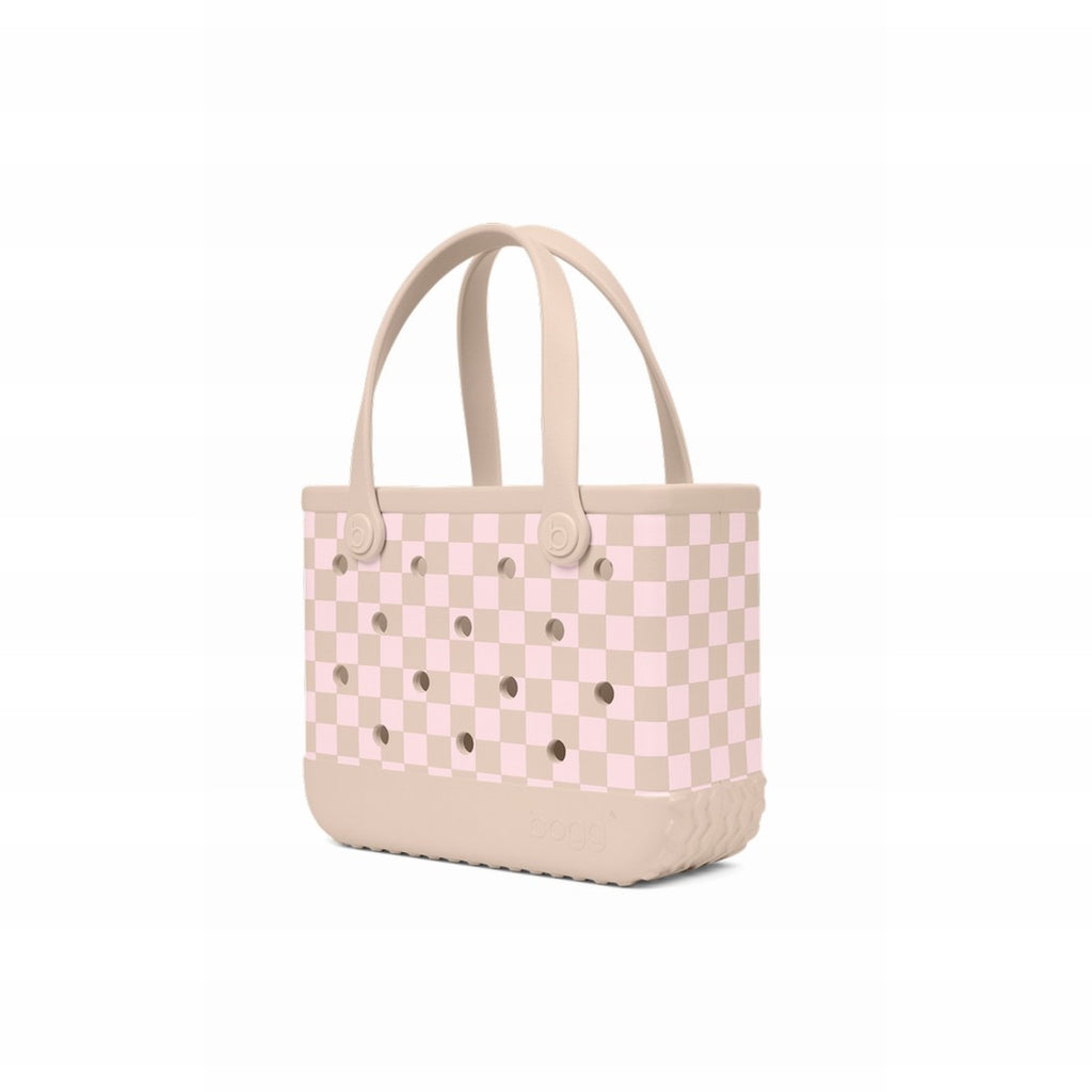 Bitty Bogg Bag Checkered Linen/ Pink Marshmallow Seaside Family Tote Premium Large Capacity Adjustable Shoulder Strap for Pool Activities