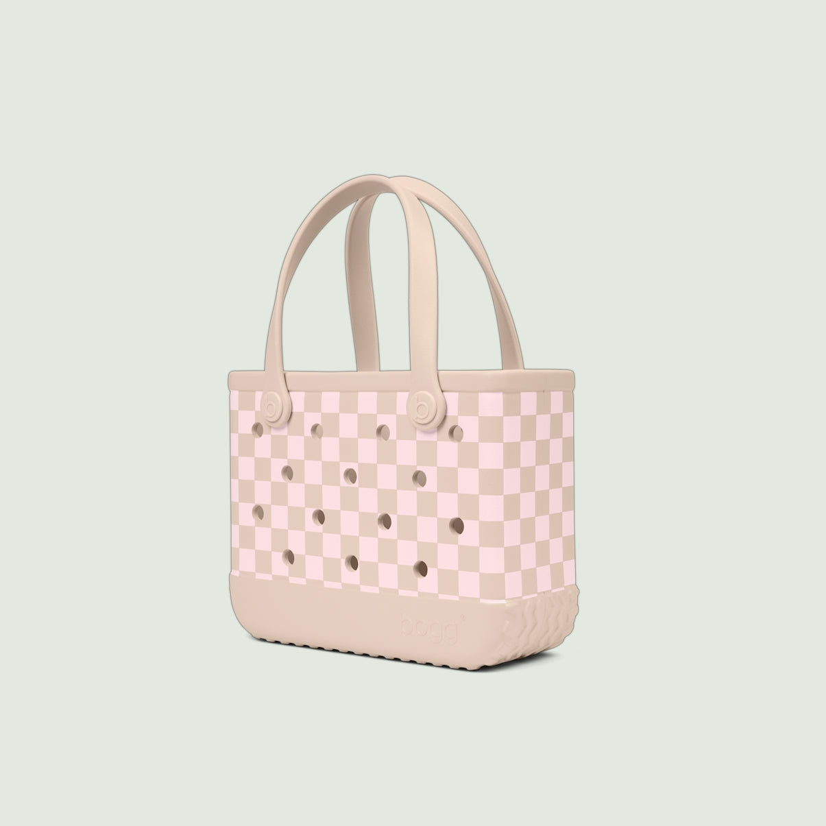 Bitty Bogg Bag Checkered Linen/ Pink Marshmallow Multi Purpose Travel Carryall Waterproof Washable with Reinforced Handles for Camping Trips Travel Organizer Vacation Essentials for Women