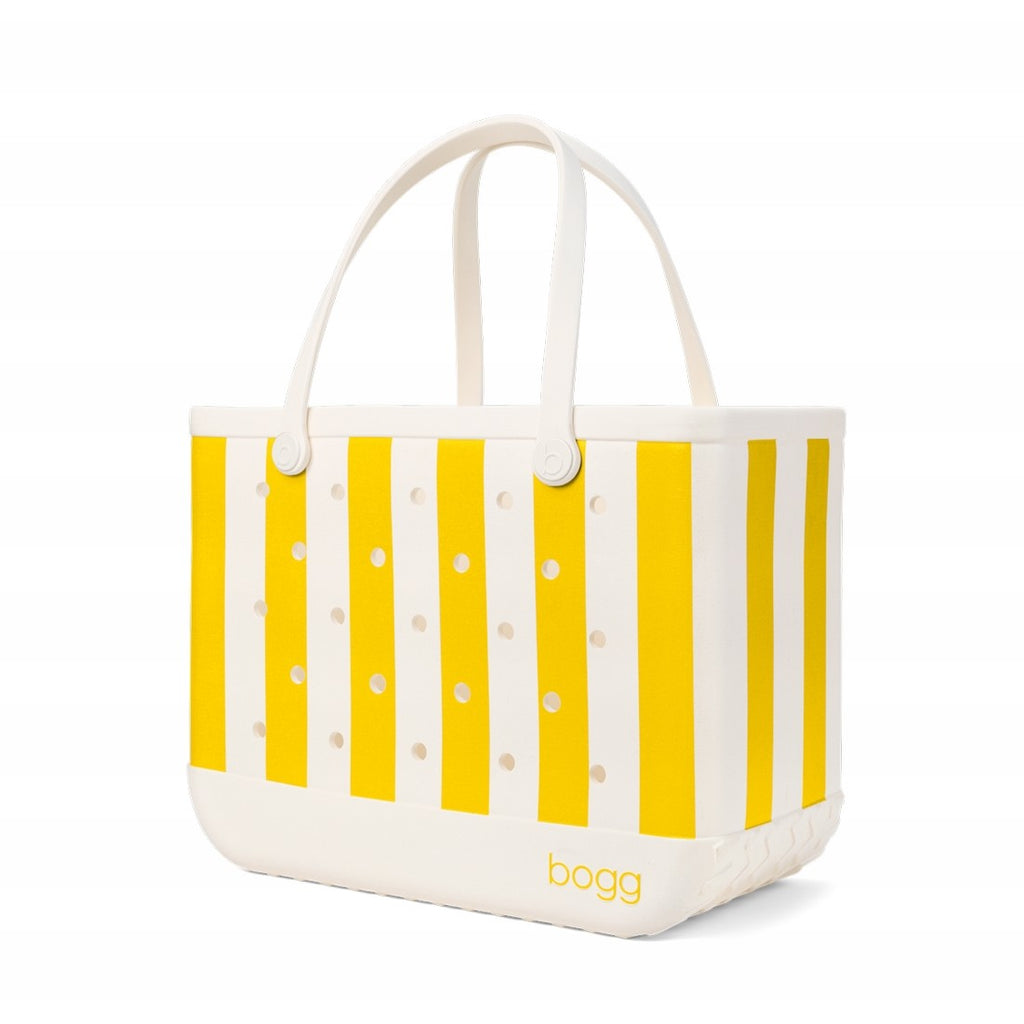 Original Bogg Bag Limoncello Yellow Stripe Travel Friendly Beach Organizer Lightweight Durable with Makeup Bag for Weekend Getaways Travel Organizer Vacation Essentials for Women