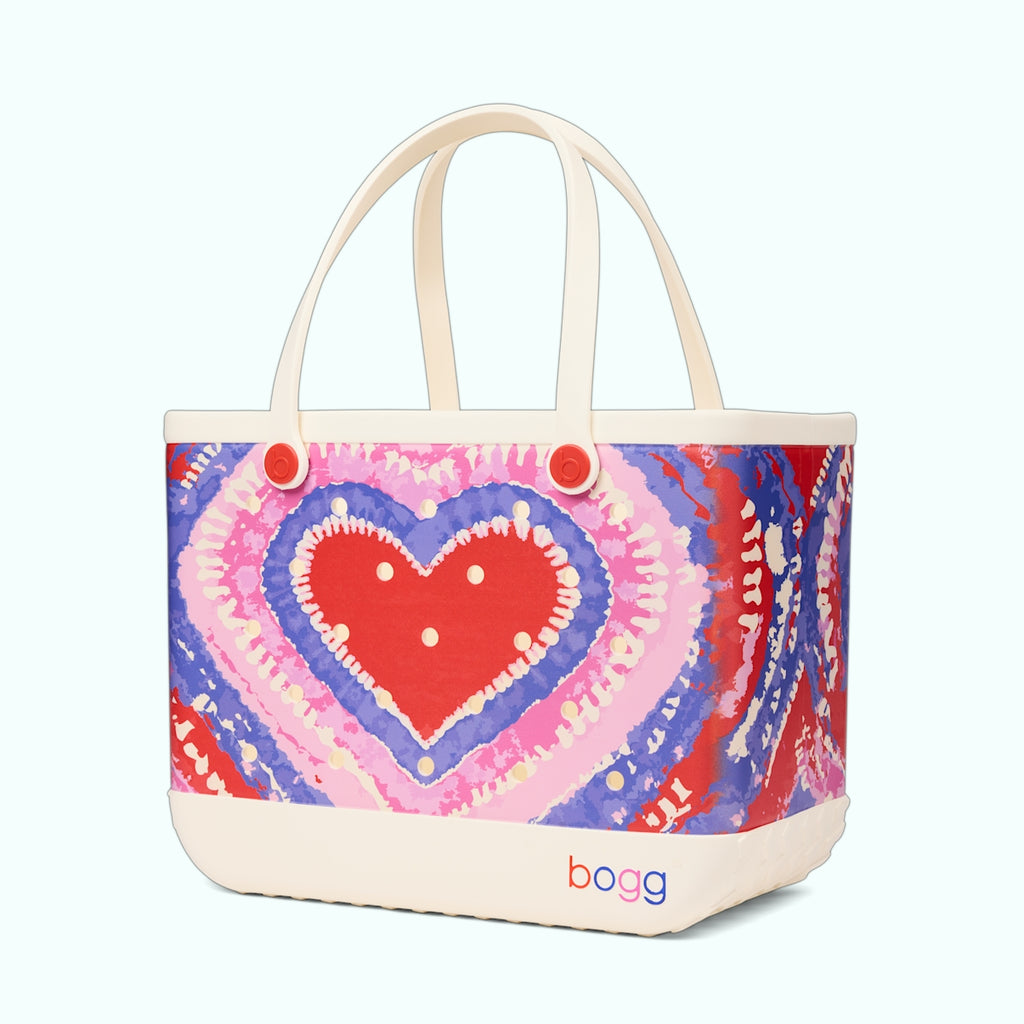 Original Bogg Bag Dye licious Heart Buoy Red Multi Purpose Travel Carryall Tip Resistant Large Capacity with Cosmetic Organizer for Pool Days Travel Organizer Vacation Essentials for Women