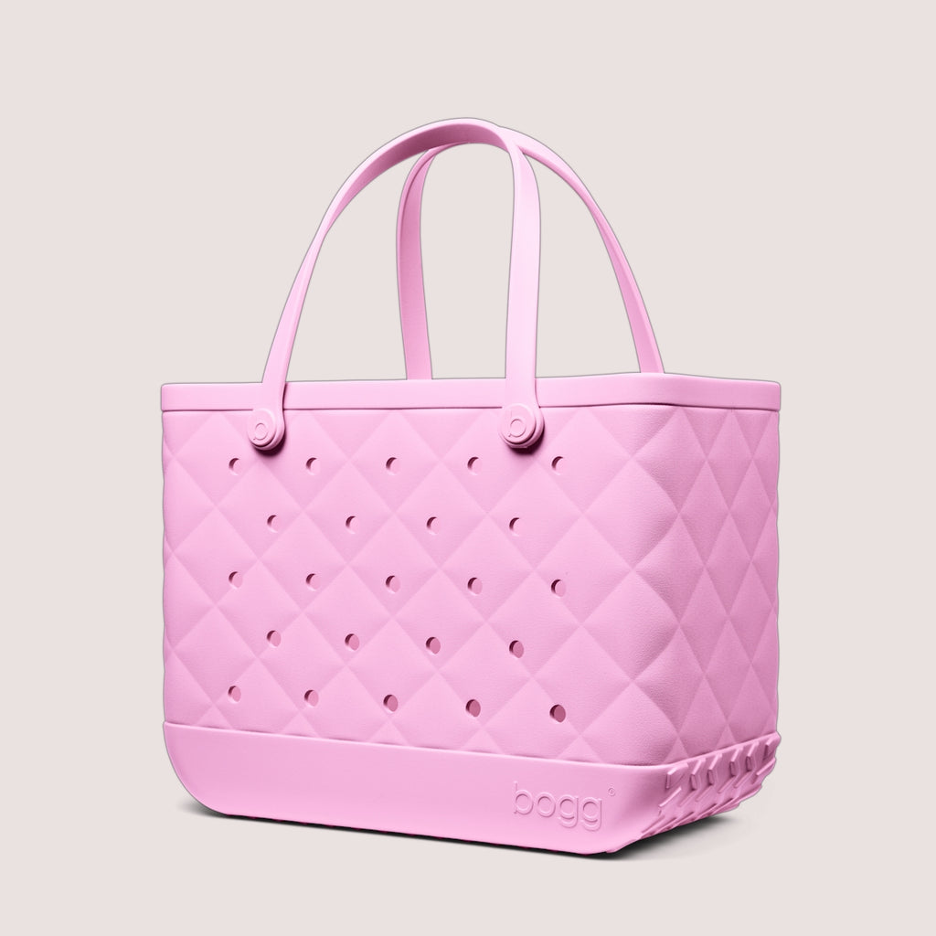Original Bogg Bag Quilted Pink Taffy Summer Beach Accessories Bag Waterproof Tip Resistant with Makeup Bag for Water Sports Travel Organizer Vacation Essentials for Women