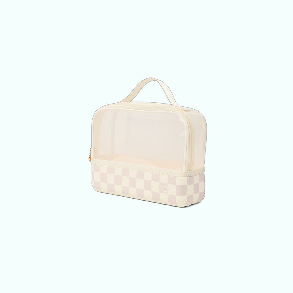 Boggs N' Ends Checkered Coconut/Mushroom Luxury Resort Pool Tote Waterproof Travel Friendly with Easy Clean Surface for Beach Vacation Travel Organizer Vacation Essentials for Women