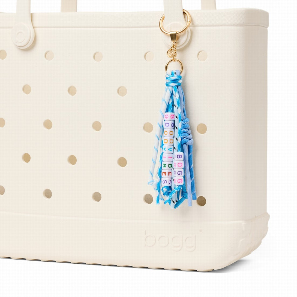 Bogg'd & Charmed Good Vibes Tassel Resort Lifestyle Tote Premium Tip Resistant Extra Wide Opening for Women