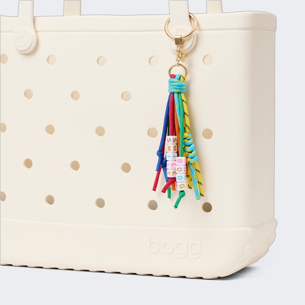 Bogg'd & Charmed Smile Tassel Waterproof EVA Beach Tote Bag Lightweight Large Capacity with Extra Storage Compartments for Boat Trips Travel Organizer Vacation Essentials for Women