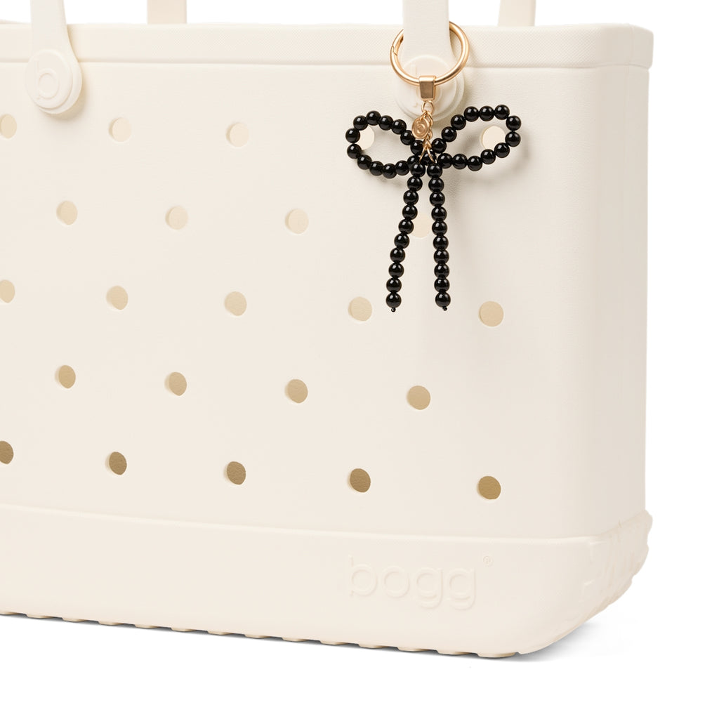 Bogg'd & Charmed Black Pearl Bow Poolside Storage Carryall Lightweight Travel Friendly with Cosmetic Organizer for Camping Trips Travel Organizer Vacation Essentials for Women