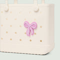 Bogg Bit Pink Bow Waterproof EVA Beach Tote Bag Oversized Travel Friendly with Travel Accessory Pouch for Cruise Travel Travel Organizer Vacation Essentials for Women