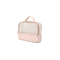 Boggs N' Ends Checkered Linen/ Pink Marshmallow Coastal Travel Beach Bag Luxury Oversized Adjustable Shoulder Strap for Weekend Travel